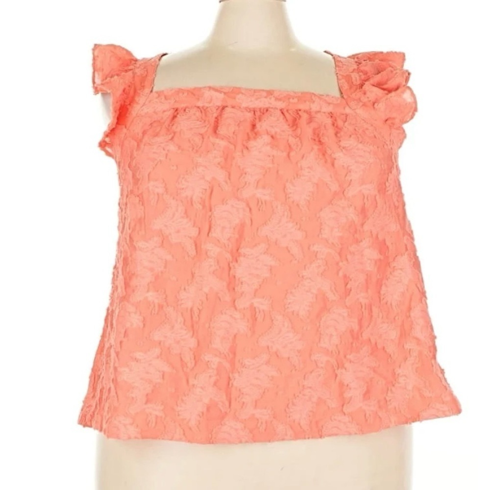 Anthropologie Amber Ruffled Coral Textured Criss Cross Back Sleeveless Blouse 3X - Picture 2 of 6